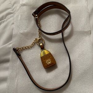 MCM Cognac Logo Leather Key & Card Holder with Gold Hardware